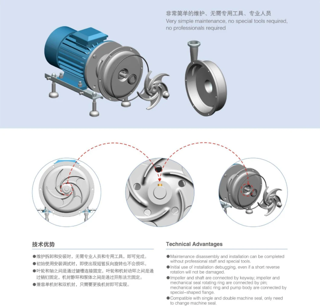 Sanitary Grade Stainless Steel Horizontal Vertical Centrifugal Pump/Water Pump/Water Treatment Pump