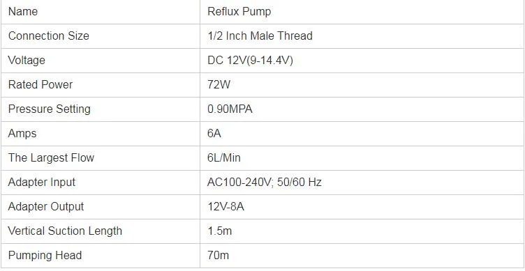 DC12V 72W 6A Self Priming Diaphragm Pump Micro Electric Reflux Water Pump